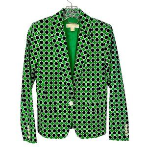 Michael Kors Womens Green Black Polka Dot Blazer Jacket  Single Button size 0